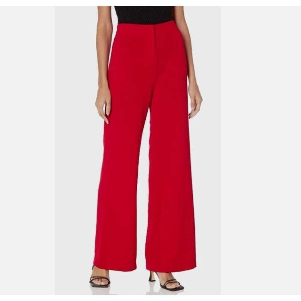 Nanette Lepore Pants Womens 10 Red Stretch High-Rise Crepe Wide Leg NWT